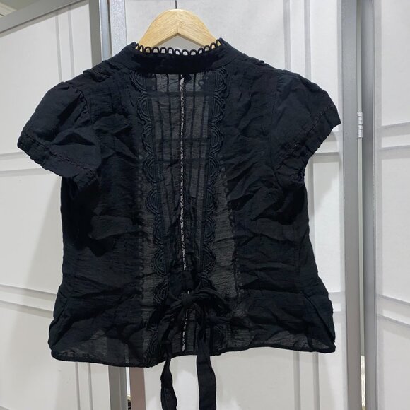 BCBG Maxazria Black Short Sleeve Jacket with Back Tie and Lace - Picture 2 of 7